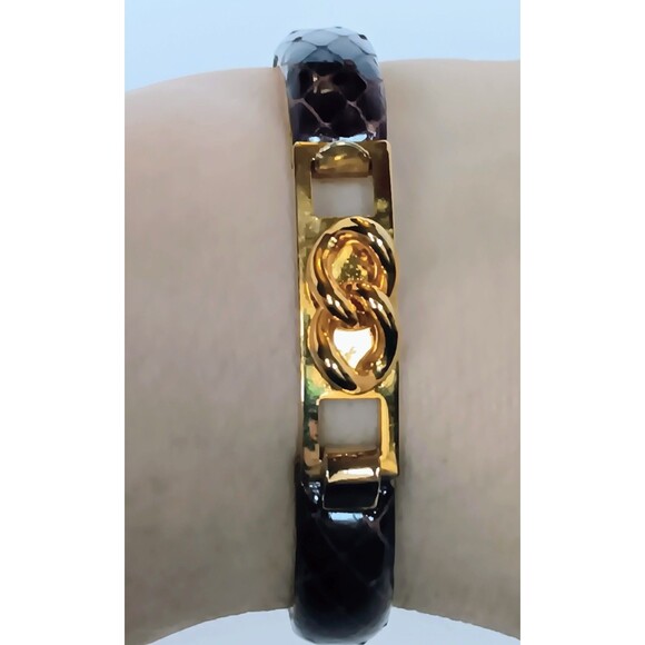 Vintage MANNELLI Florence 24K Gold Plated Snakeskin Hinged Bracelet + 1 FREE 6.5 - Picture 7 of 10